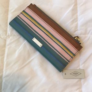 NWT Striped Fossil Keely Tab Clutch / Wallet
